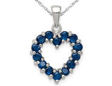 1.00 Carat (ctw) Blue Sapphire Heart Pendant Necklace in Sterling Silver with Chain